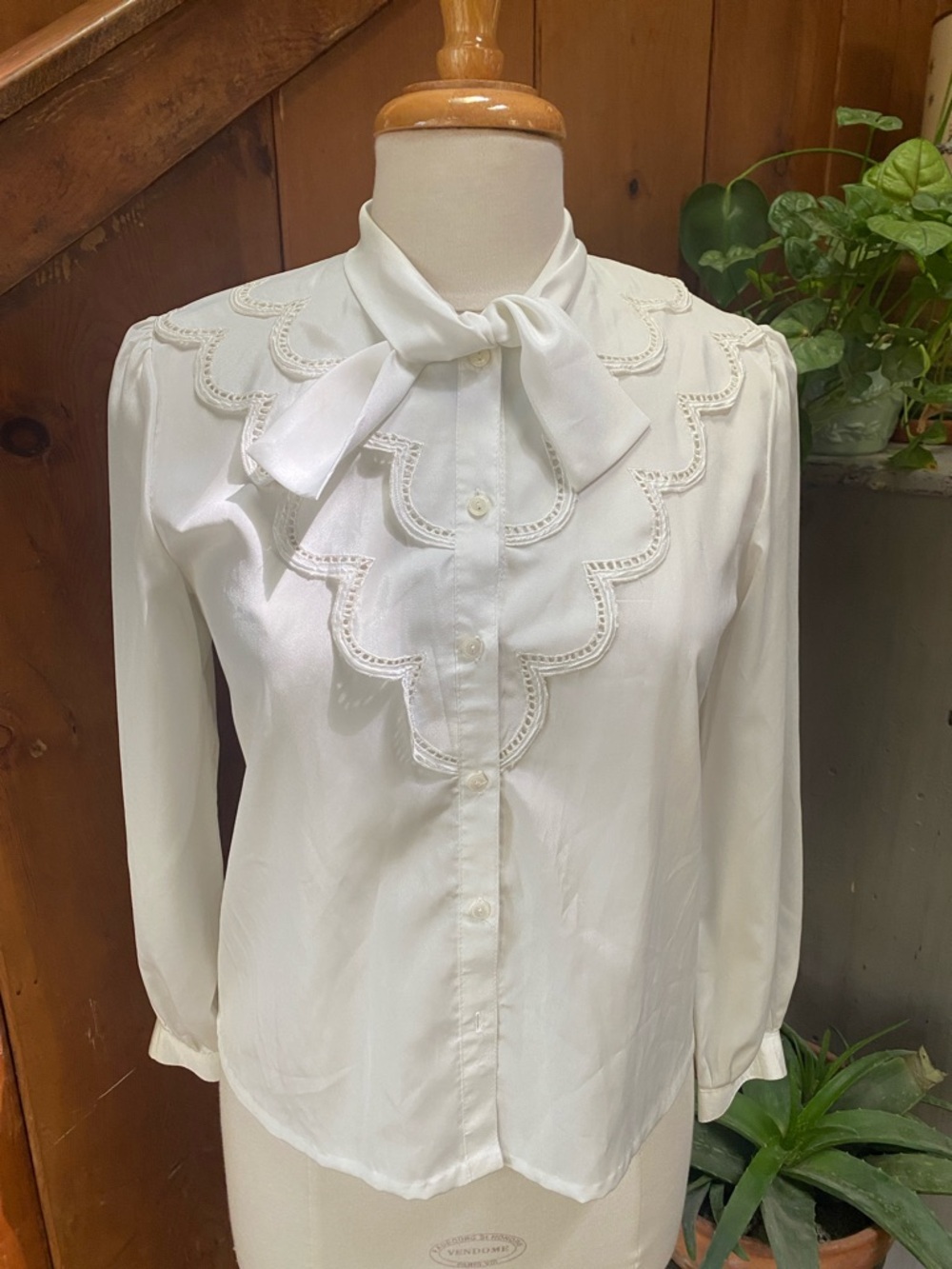 Vintage Lace Ruffle and Neck Tie Blouse
